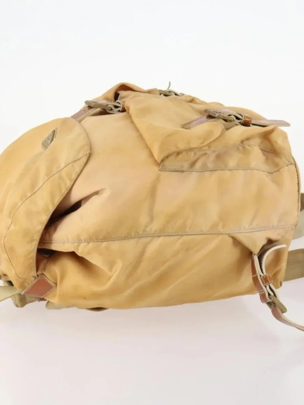 PRADA Backpack Nylon Beige Silver Auth gh1768